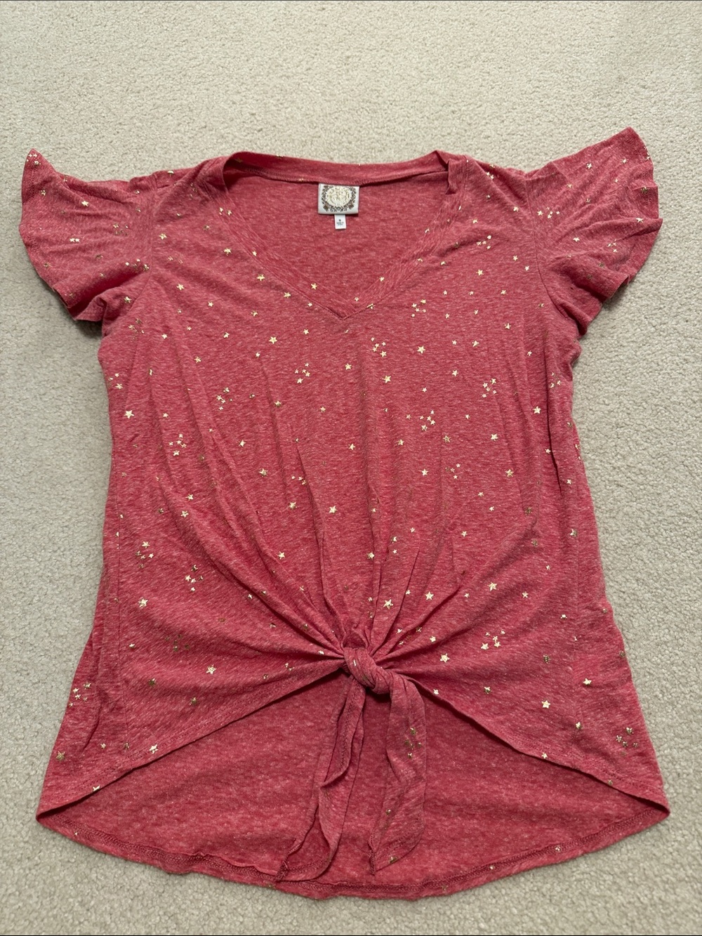 Women’s Tie-Front Star Print V-Neck Top - Pink
